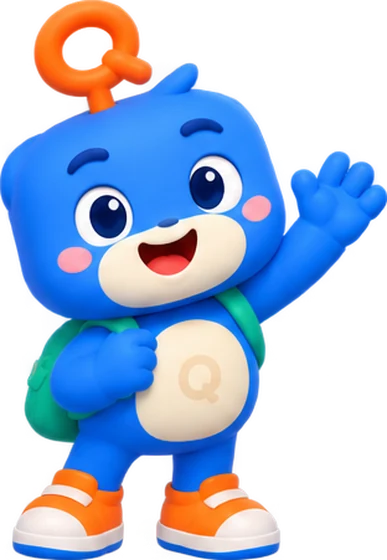 Qubee, the Qubee Kids mascot, waving hello