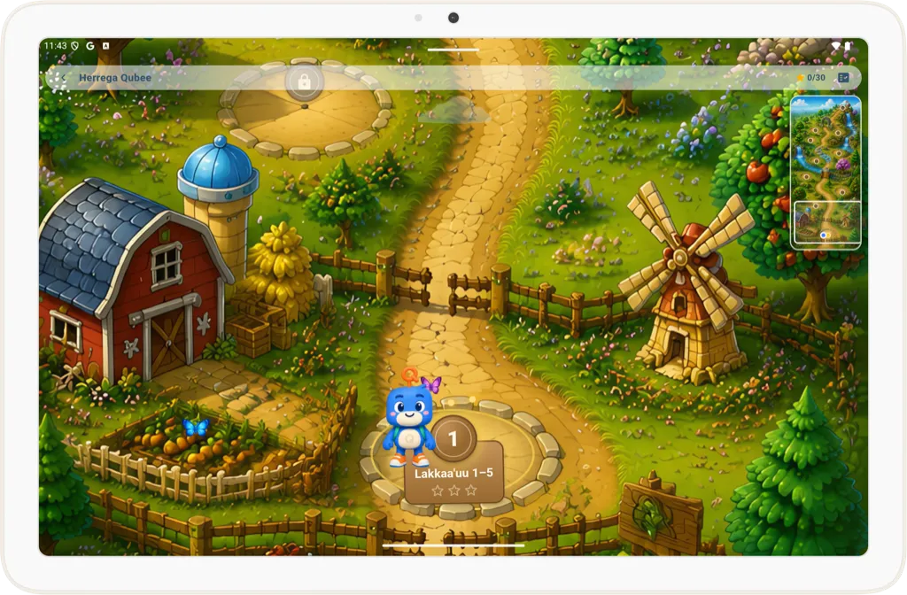 Math World full map on tablet with unlockable stages across the illustrated world