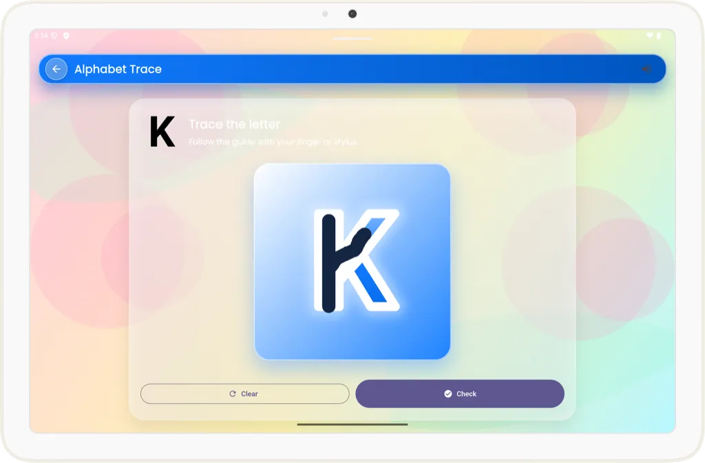 Practice writing Oromo alphabet letters with interactive tracing game for kids learning Afaan Oromoo on tablet